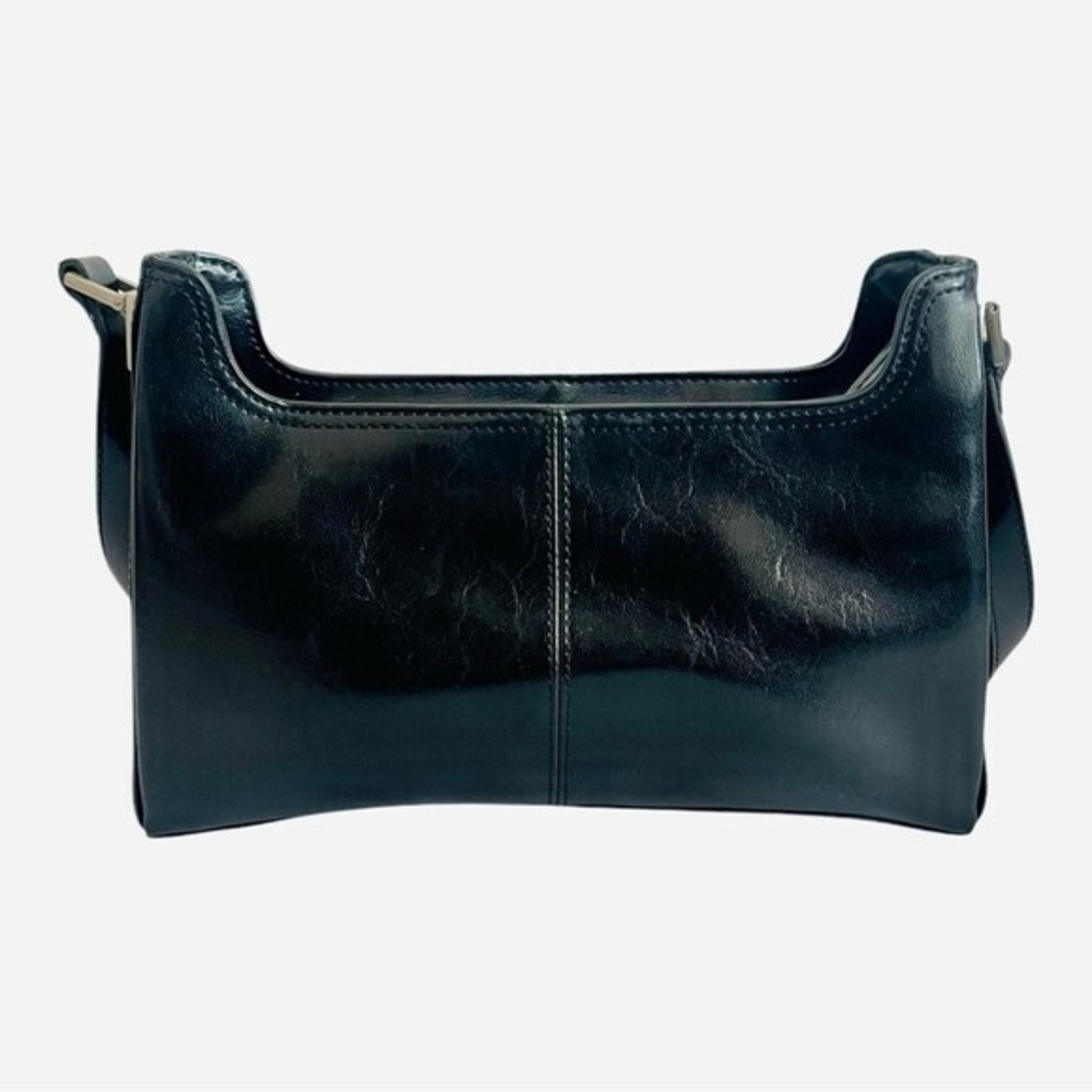 Liz Claiborne Black Patent Leatherette Shoulder Bag Glossy Medium Purse Vintage - Picture 3 of 6
